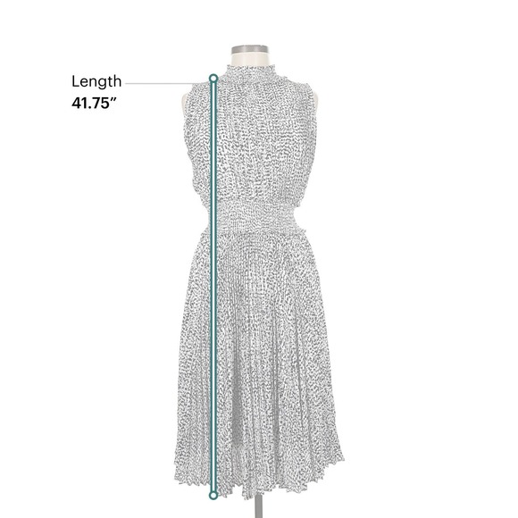 Nanette Lepore Womens Size 8 Black White Animal Print Pleated Smocked Midi Dress - Picture 7 of 10